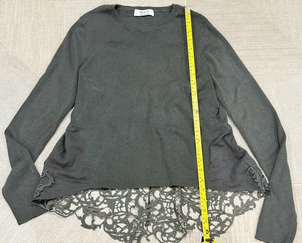 Bailey/44 Women's Long Sleeve Ribbed Knit Top with Open Back and Lace Hem Detail